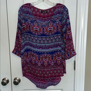 Renee C. Vibrant Paisley Blouse in Blue and Pink, Women’s M